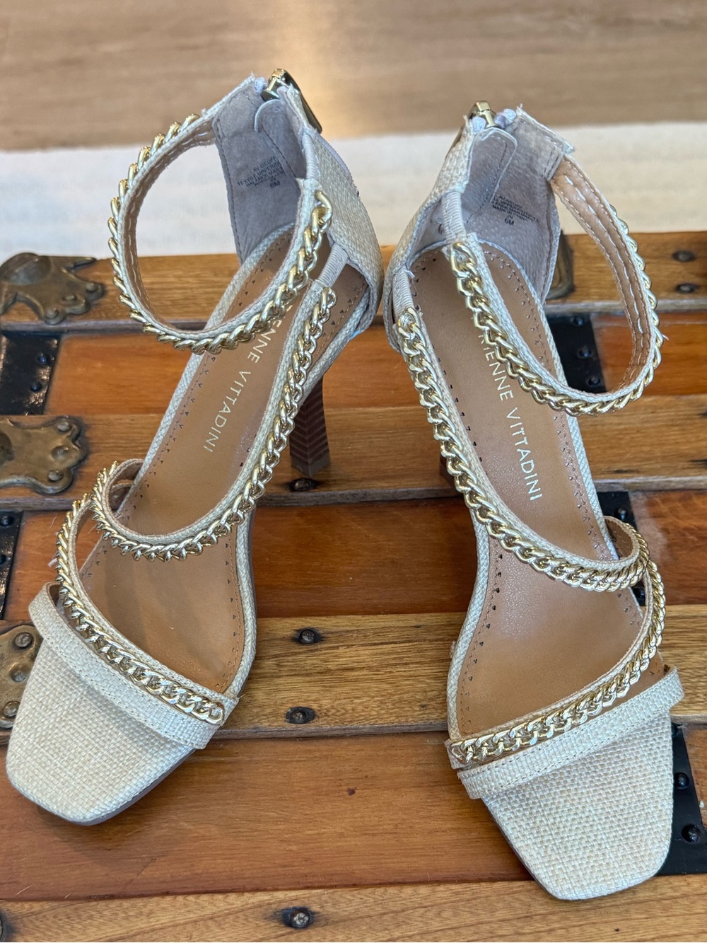 Adrienne Vittadini Geoff iStrappy Heels with Gold Chain Detail - Picture 9 of 12